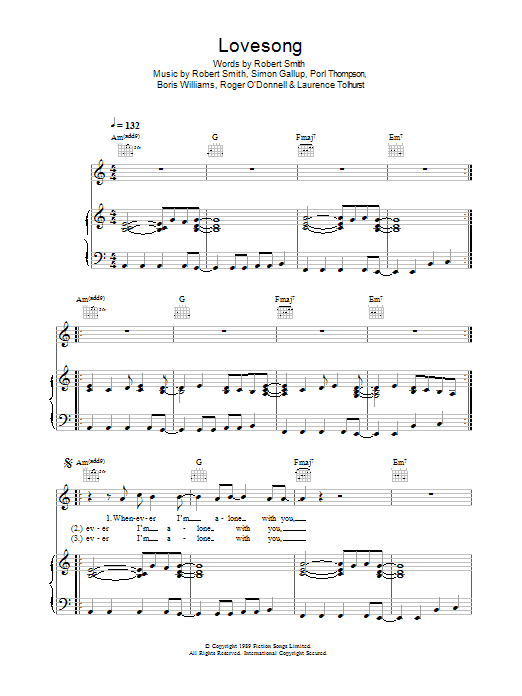 The Cure Lovesong sheet music notes and chords. Download Printable PDF.