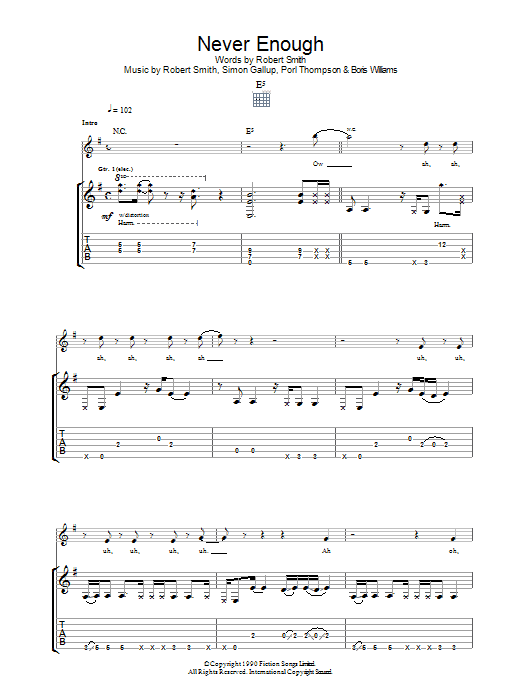 Learn to play The Cure Never Enough sheet music for Guitar Tab in minutes. Price: 7.8900$ The Cure Never Enough sheet music notes and chords arranged for Guitar Tab