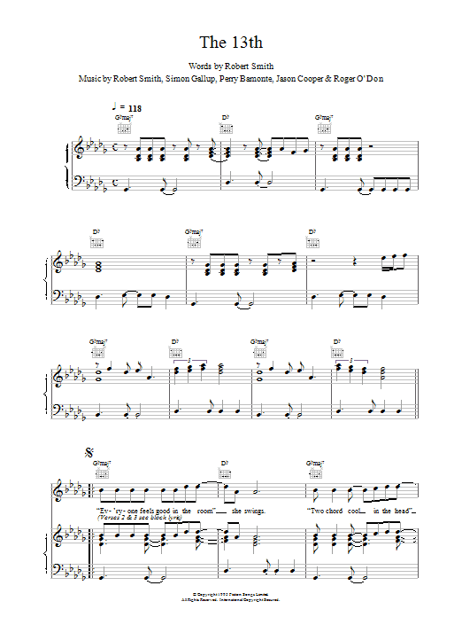 Learn to play The Cure The 13th sheet music for Piano, Vocal & Guitar Chords in minutes. Price: 7.8900$ The Cure The 13th sheet music notes and chords arranged for Piano, Vocal & Guitar Chords