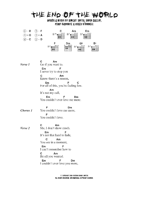 The Cure The End Of The World sheet music notes and chords. Download Printable PDF.