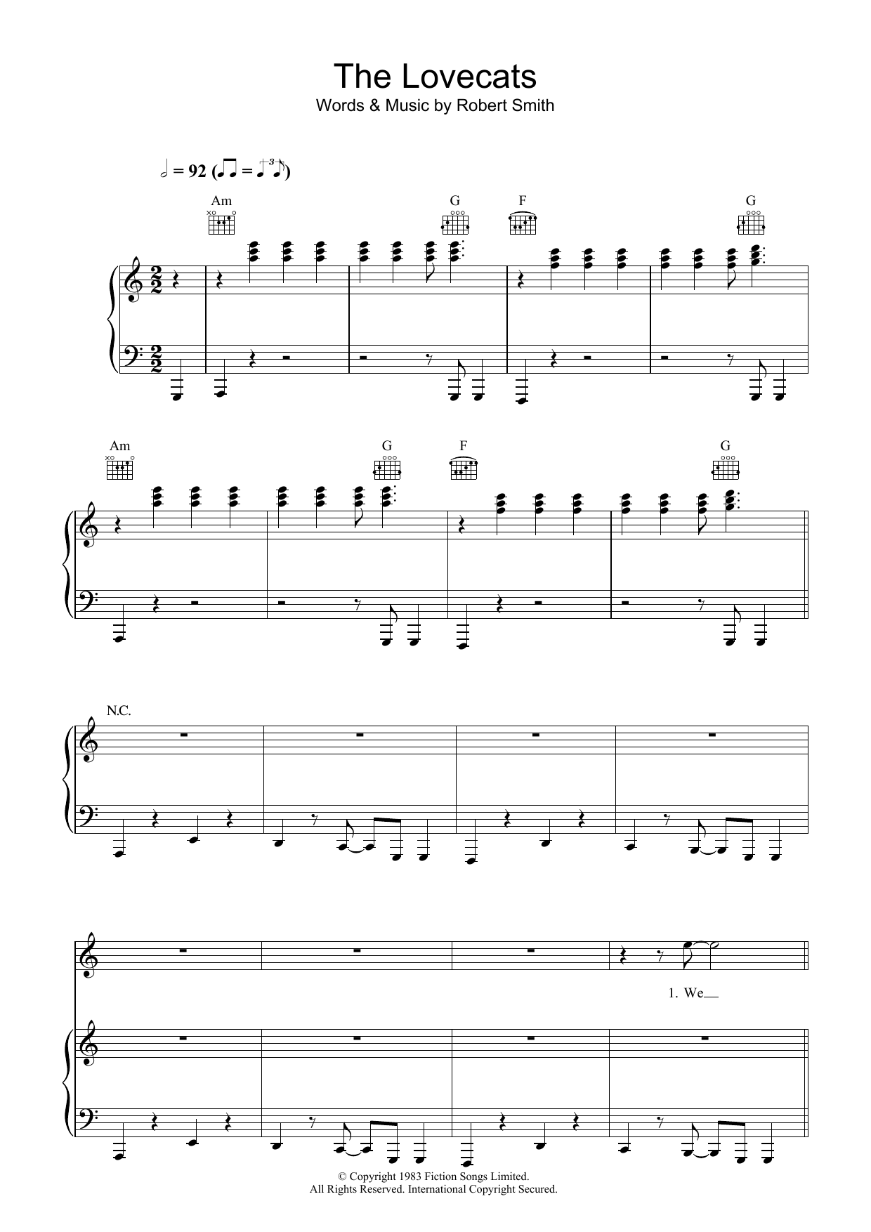 The Cure The Lovecats sheet music notes and chords. Download Printable PDF.