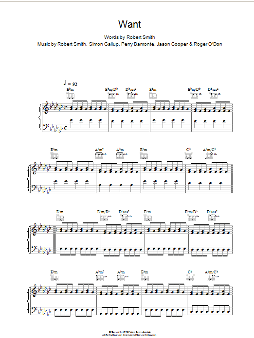 Learn to play The Cure Want sheet music for Piano, Vocal & Guitar Chords in minutes. Price: 7.8900$ The Cure Want sheet music notes and chords arranged for Piano, Vocal & Guitar Chords