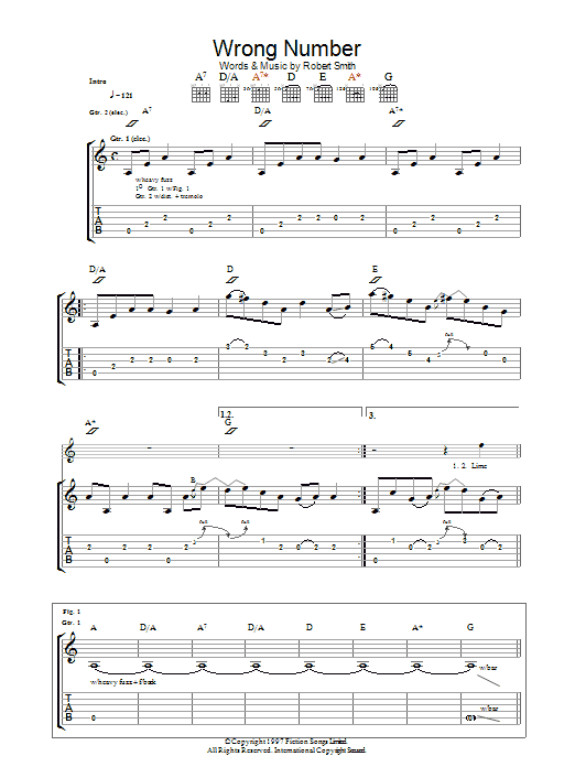 Learn to play The Cure Wrong Number sheet music for Guitar Tab in minutes. Price: 7.8900$ The Cure Wrong Number sheet music notes and chords arranged for Guitar Tab
