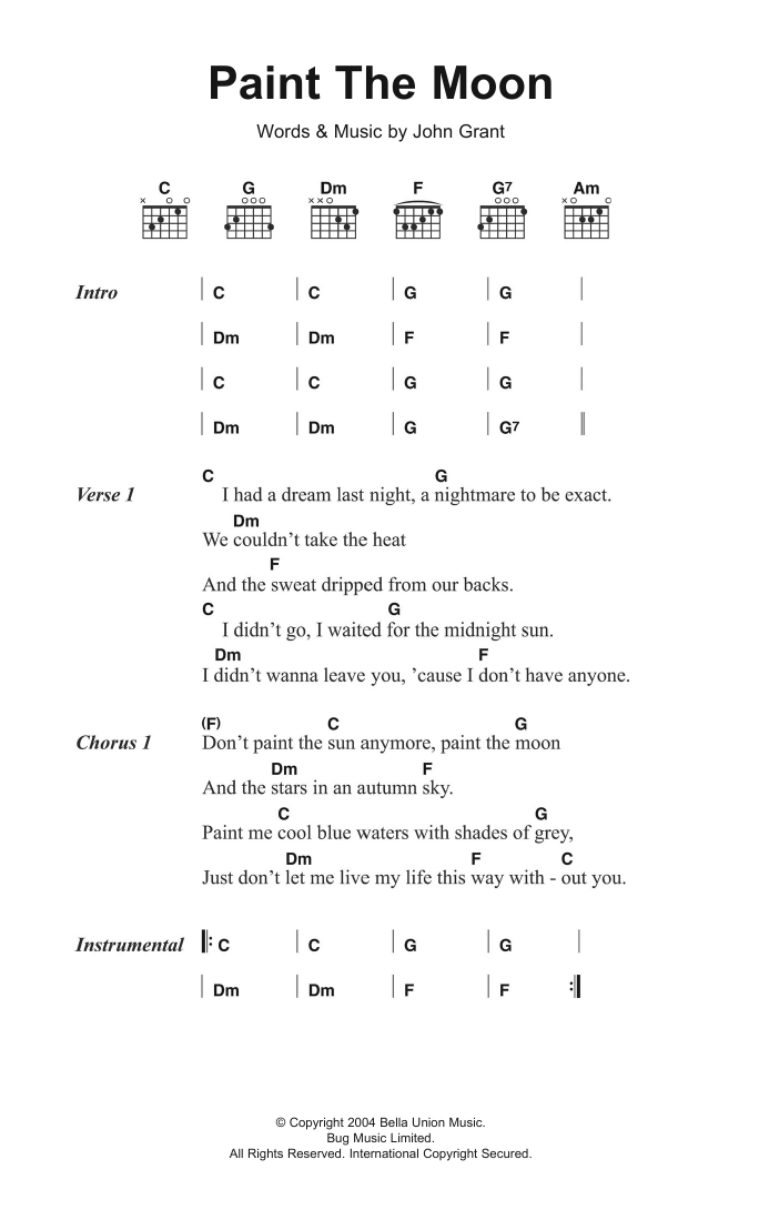 The Czars Paint The Moon sheet music notes and chords. Download Printable PDF.