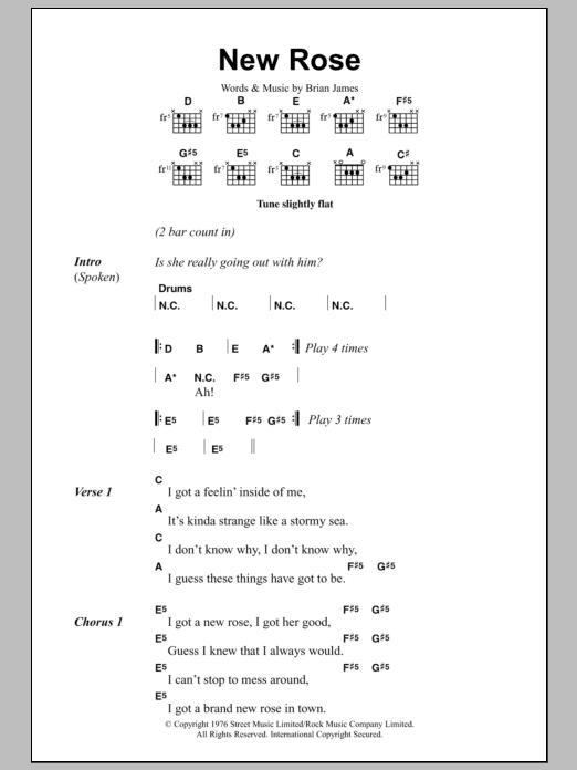 The Damned New Rose sheet music notes and chords. Download Printable PDF.