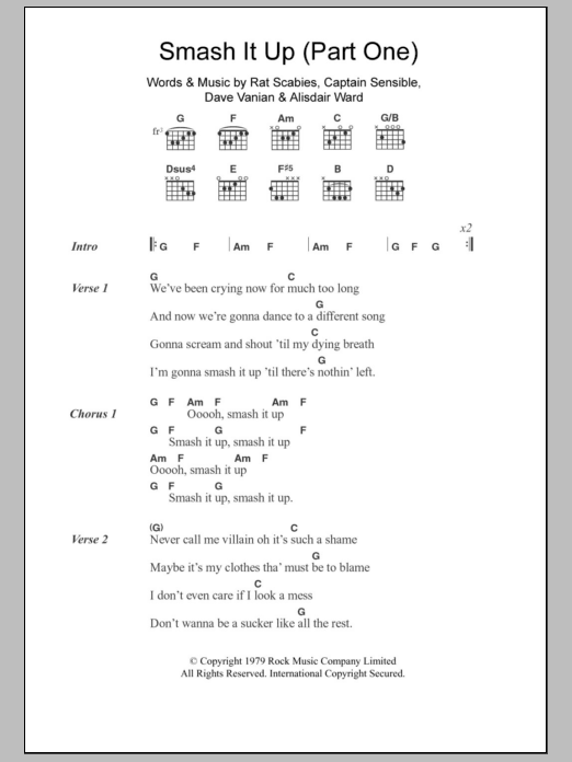 The Damned Smash It Up (Part One) sheet music notes and chords. Download Printable PDF.