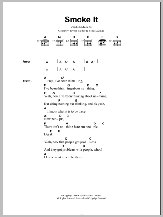 The Dandy Warhols Smoke It sheet music notes and chords. Download Printable PDF.