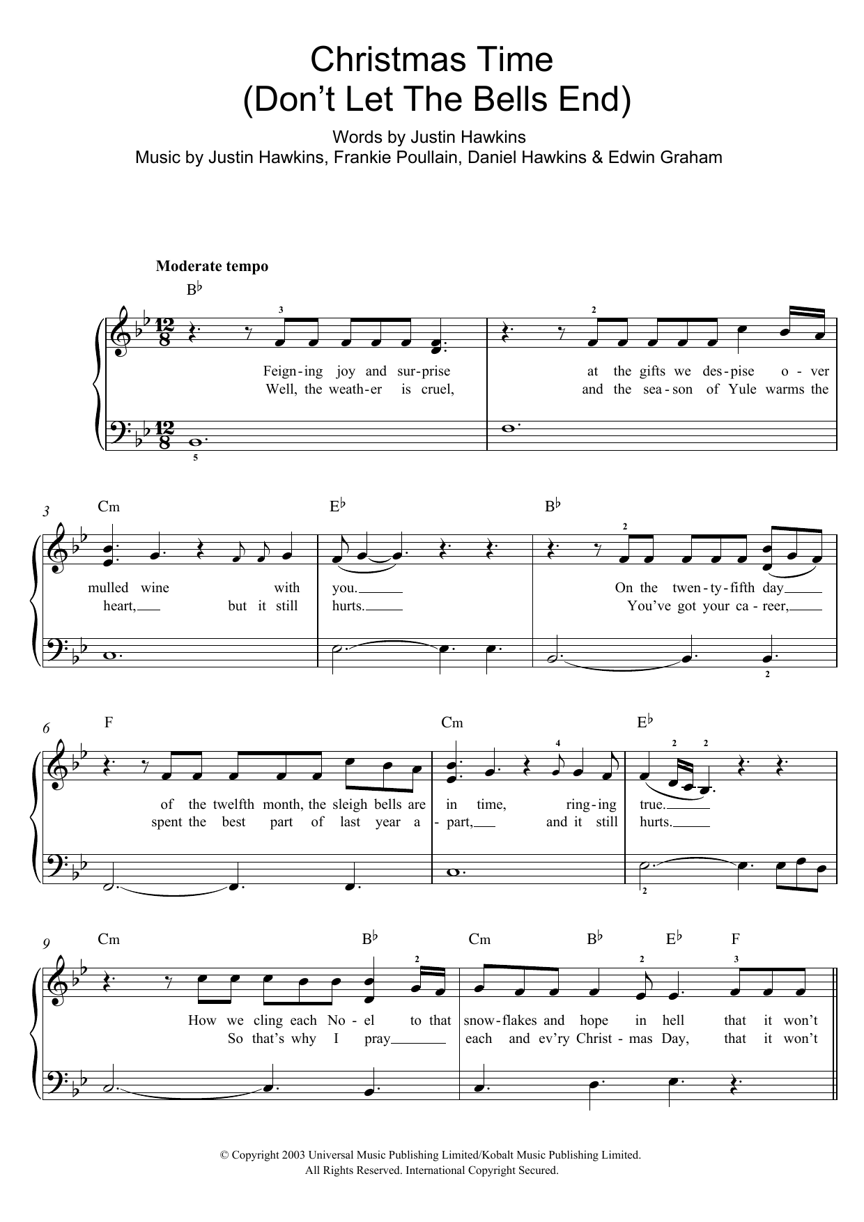 The Darkness Christmas Time (Don't Let The Bells End) sheet music notes and chords. Download Printable PDF.