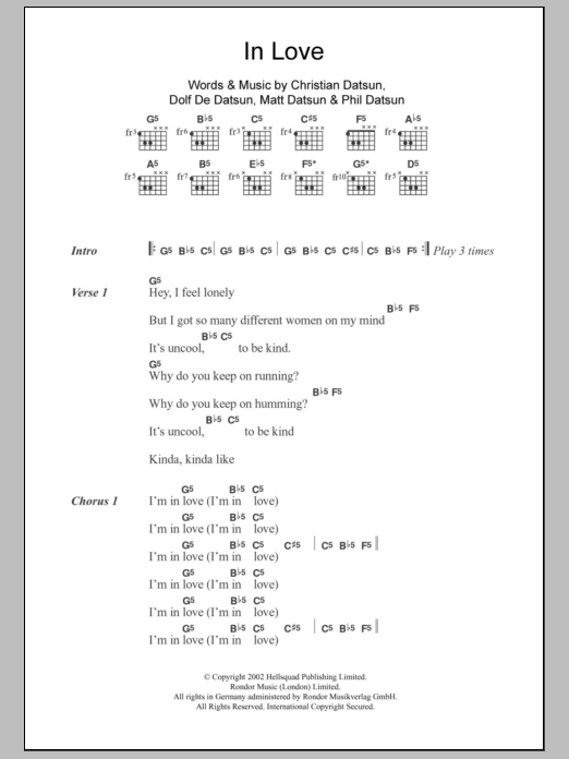 The Datsuns In Love sheet music notes and chords. Download Printable PDF.