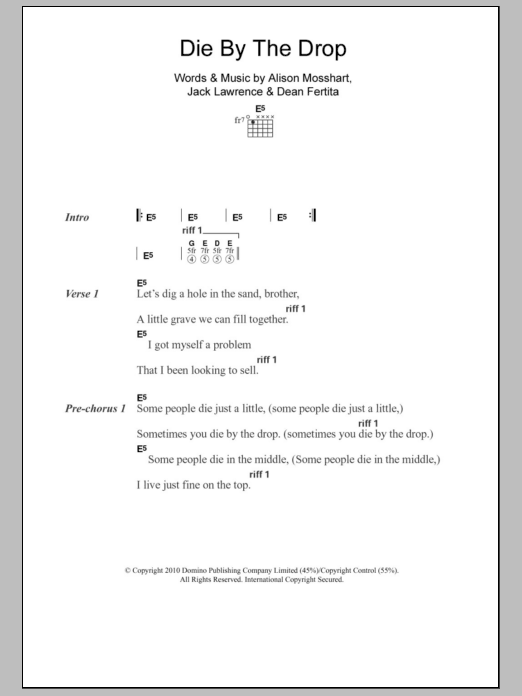 The Dead Weather Die By The Drop sheet music notes and chords. Download Printable PDF.