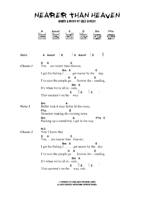 The Delays Nearer Than Heaven sheet music notes and chords. Download Printable PDF.