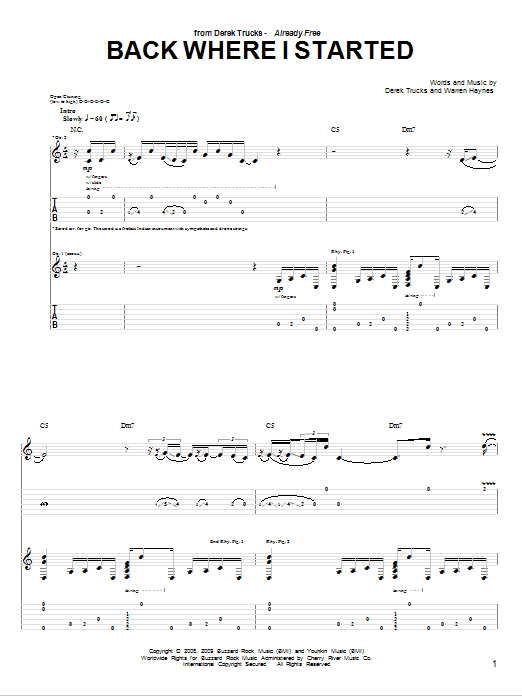 Learn to play The Derek Trucks Band Back Where I Started sheet music for Guitar Tab in minutes. Price: 7.8900$ The Derek Trucks Band Back Where I Started sheet music notes and chords arranged for Guitar Tab