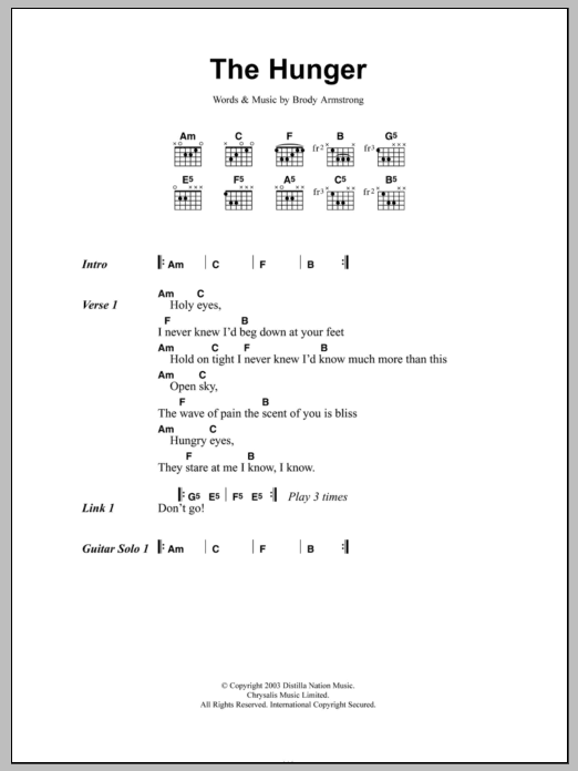 The Distillers The Hunger sheet music notes and chords. Download Printable PDF.