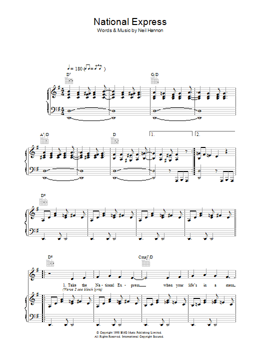 The Divine Comedy National Express sheet music notes and chords. Download Printable PDF.