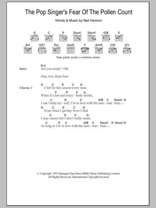 The Divine Comedy The Pop Singer's Fear Of The Pollen Count sheet music notes and chords arranged for Guitar Chords/Lyrics