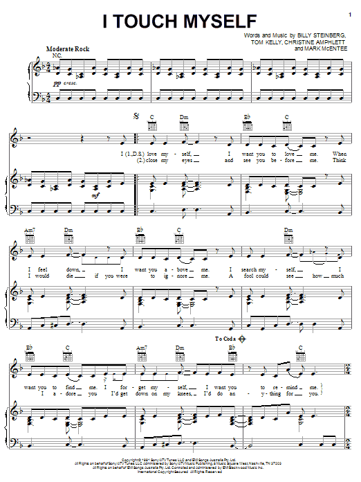 Divinyls I Touch Myself sheet music notes and chords. Download Printable PDF.