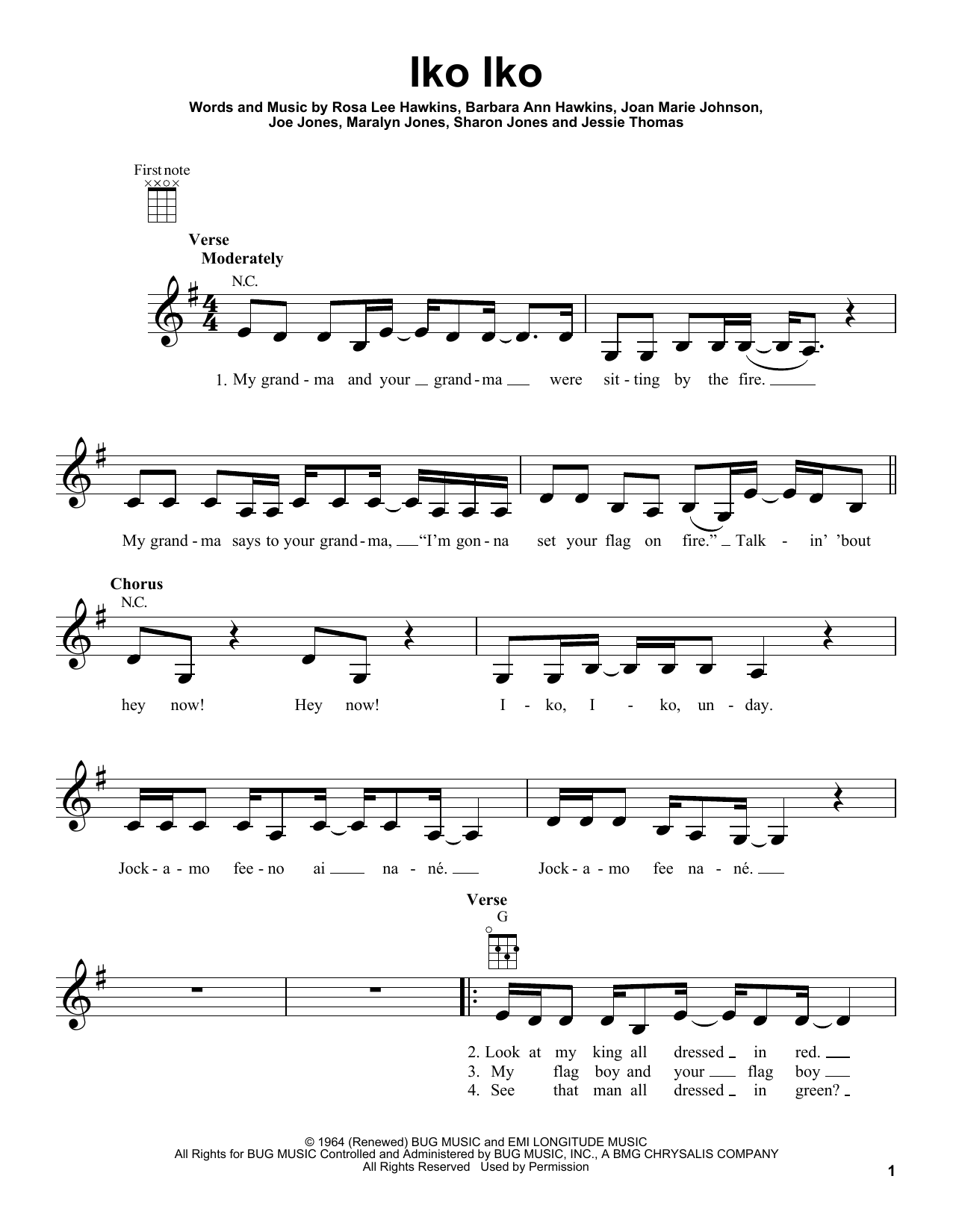 The Dixie Cups Iko Iko sheet music notes and chords arranged for Easy Piano