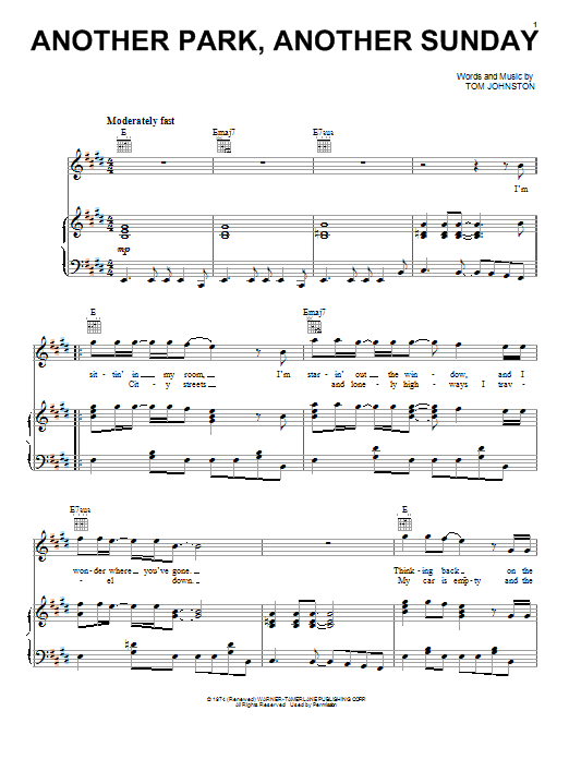 Learn to play The Doobie Brothers Another Park, Another Sunday sheet music for Piano, Vocal & Guitar Chords (Right-Hand Melody) in minutes. Price: 7.8900$ The Doobie Brothers Another Park, Another Sunday sheet music notes and chords arranged for Piano, Vocal & Guitar Chords (Right-Hand Melody)