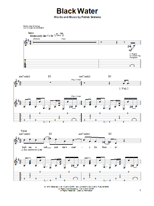 The Doobie Brothers Black Water sheet music notes and chords. Download Printable PDF.