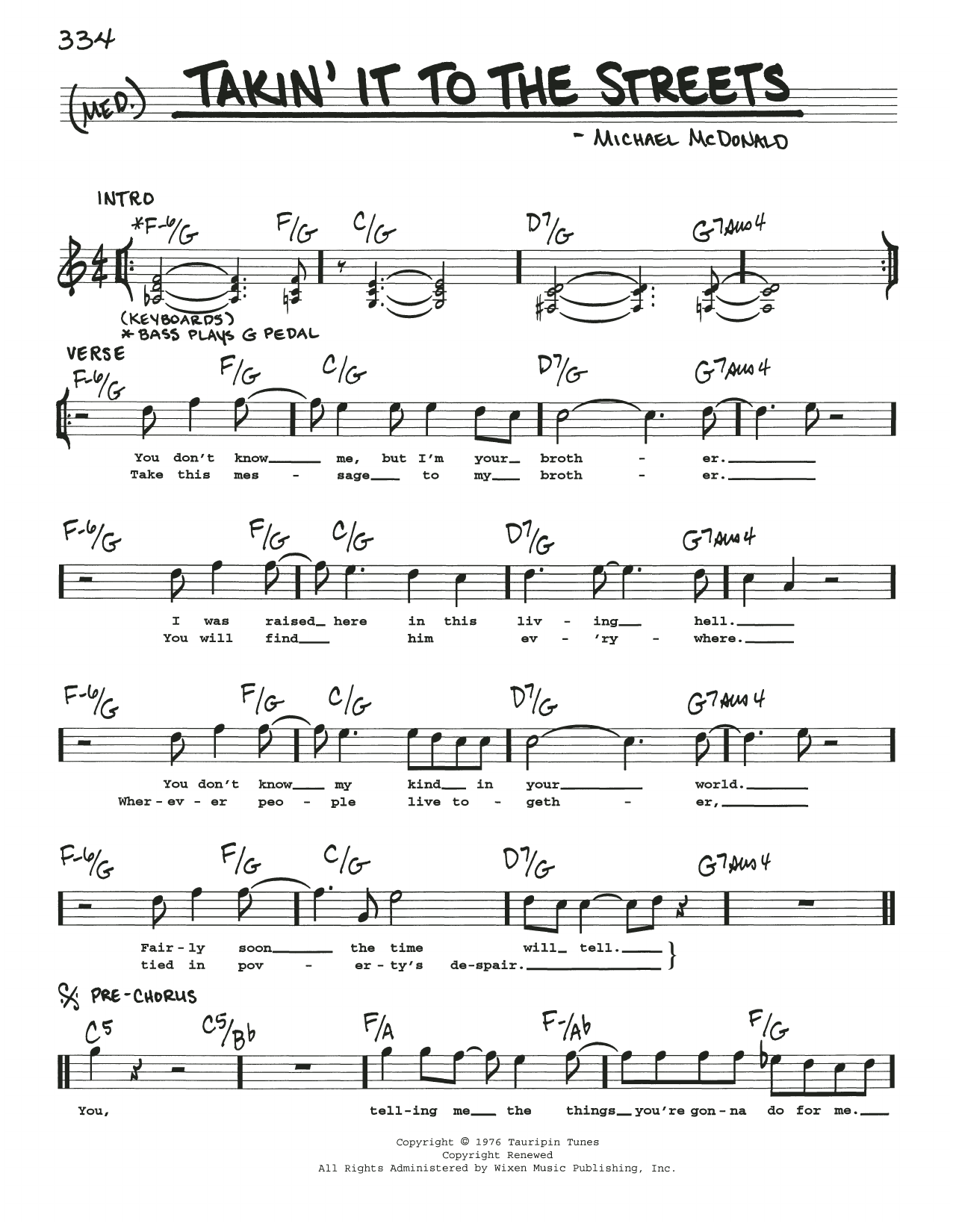 The Doobie Brothers Takin' It To The Streets sheet music notes and chords. Download Printable PDF.