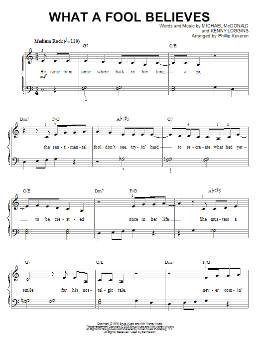 Learn to play The Doobie Brothers What A Fool Believes sheet music for Piano Solo in minutes. Price: 7.8900$ The Doobie Brothers What A Fool Believes sheet music notes and chords arranged for Piano Solo