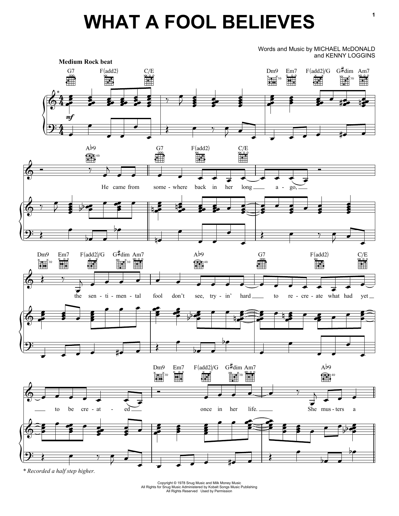 The Doobie Brothers What A Fool Believes sheet music notes and chords. Download Printable PDF.