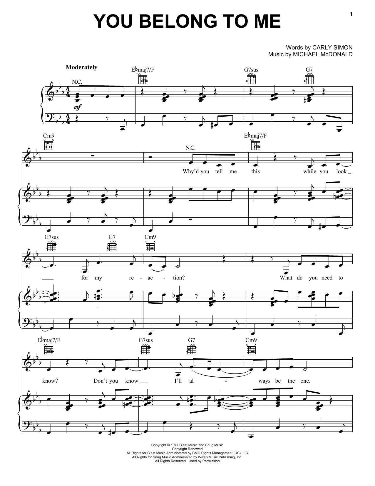 The Doobie Brothers You Belong To Me sheet music notes and chords. Download Printable PDF.