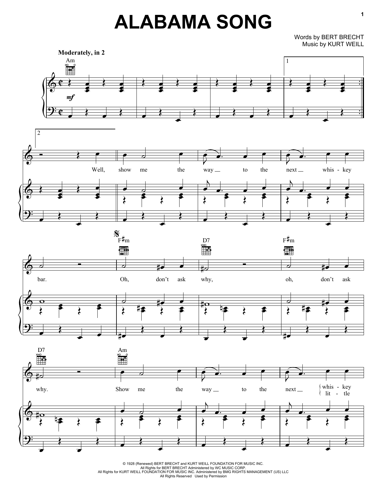 The Doors Alabama Song sheet music notes and chords. Download Printable PDF.