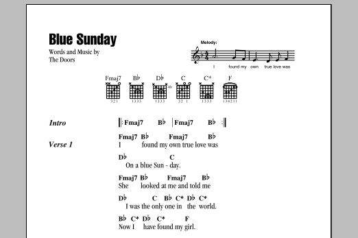 The Doors Blue Sunday sheet music notes and chords. Download Printable PDF.