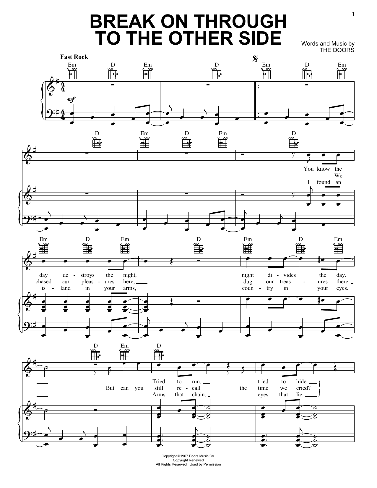 The Doors Break On Through To The Other Side sheet music notes and chords. Download Printable PDF.