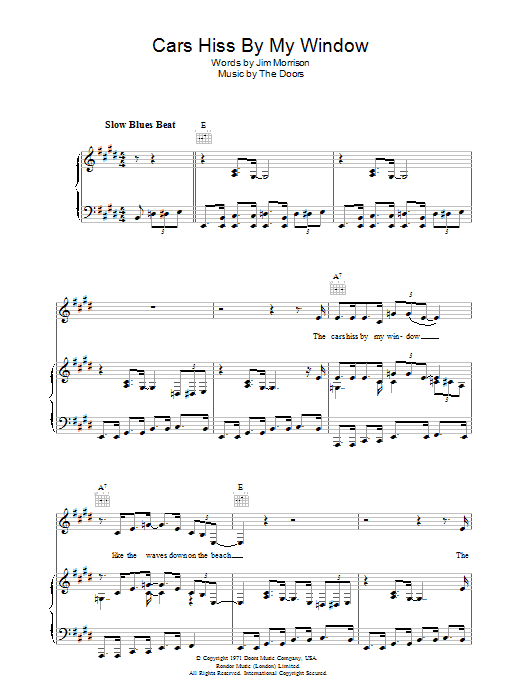 The Doors Cars Hiss By My Window sheet music notes and chords. Download Printable PDF.