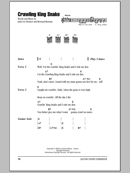 The Doors Crawling King Snake sheet music notes and chords. Download Printable PDF.