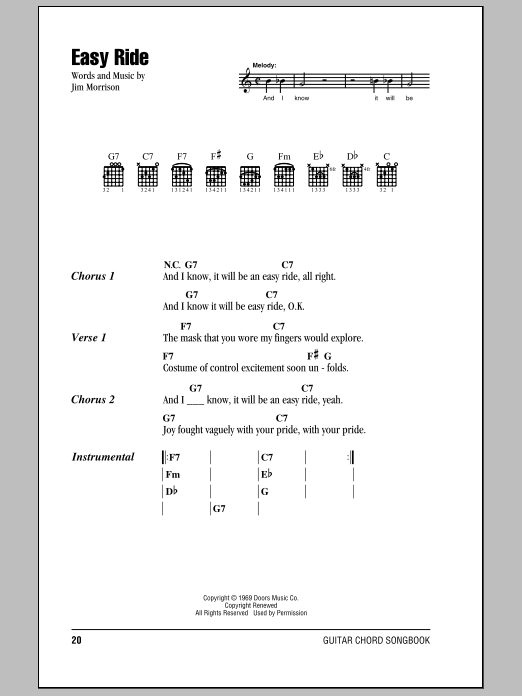 The Doors Easy Ride sheet music notes and chords arranged for Guitar Chords/Lyrics