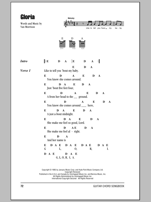 The Doors Gloria sheet music notes and chords. Download Printable PDF.