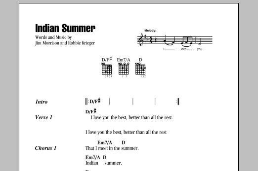 The Doors Indian Summer sheet music notes and chords arranged for Guitar Chords/Lyrics