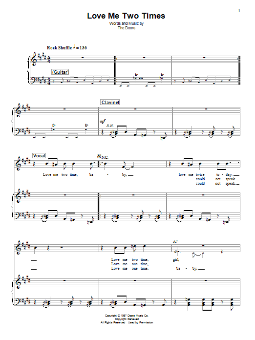 The Doors Love Me Two Times sheet music notes and chords. Download Printable PDF.