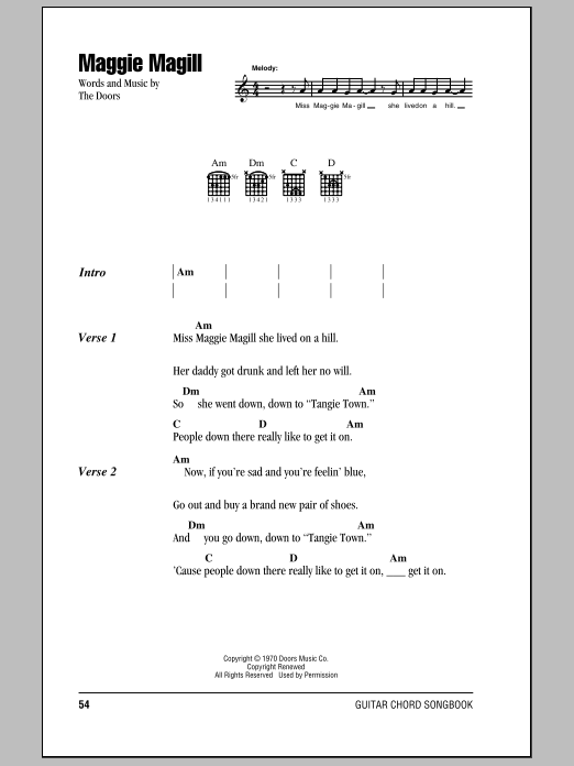 The Doors Maggie Magill sheet music notes and chords arranged for Guitar Chords/Lyrics