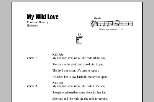 The Doors My Wild Love sheet music notes and chords. Download Printable PDF.