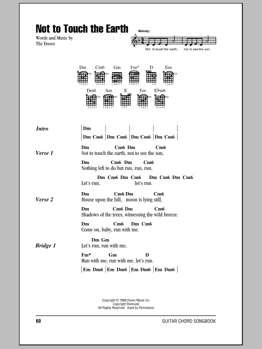 The Doors Not To Touch The Earth sheet music notes and chords. Download Printable PDF.