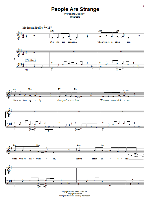 The Doors People Are Strange sheet music notes and chords. Download Printable PDF.