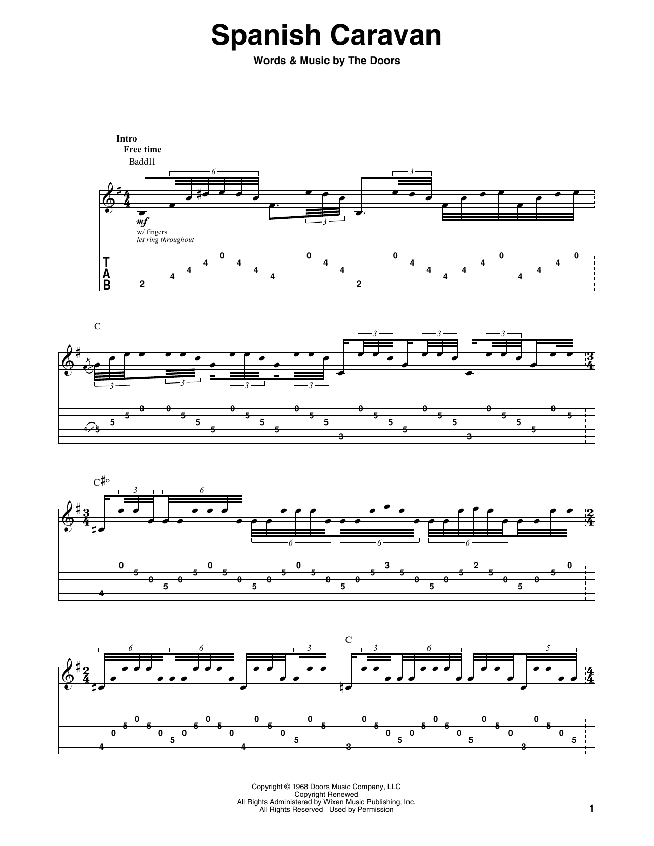 The Doors Spanish Caravan sheet music notes and chords. Download Printable PDF.