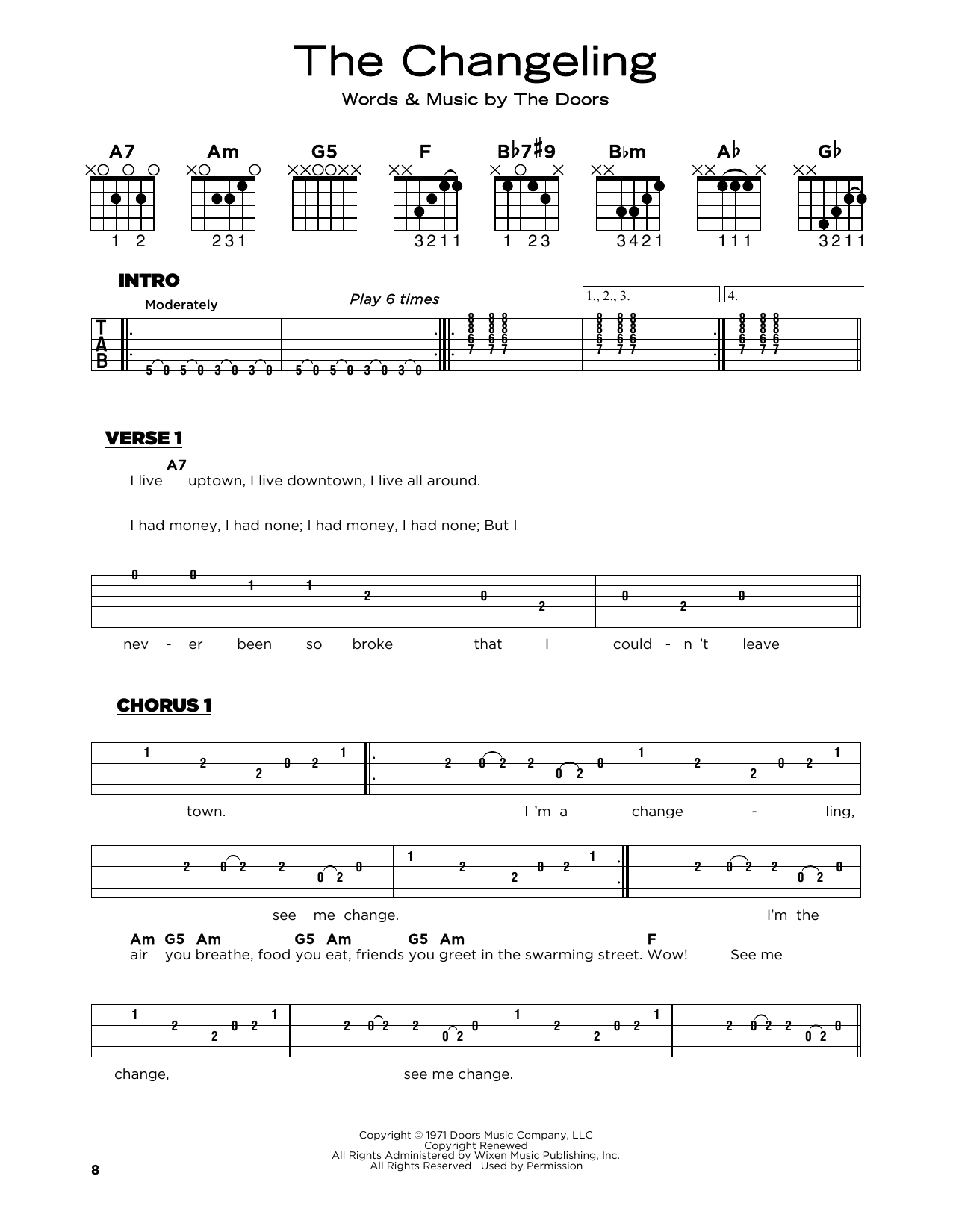 The Doors The Changeling sheet music notes and chords. Download Printable PDF.