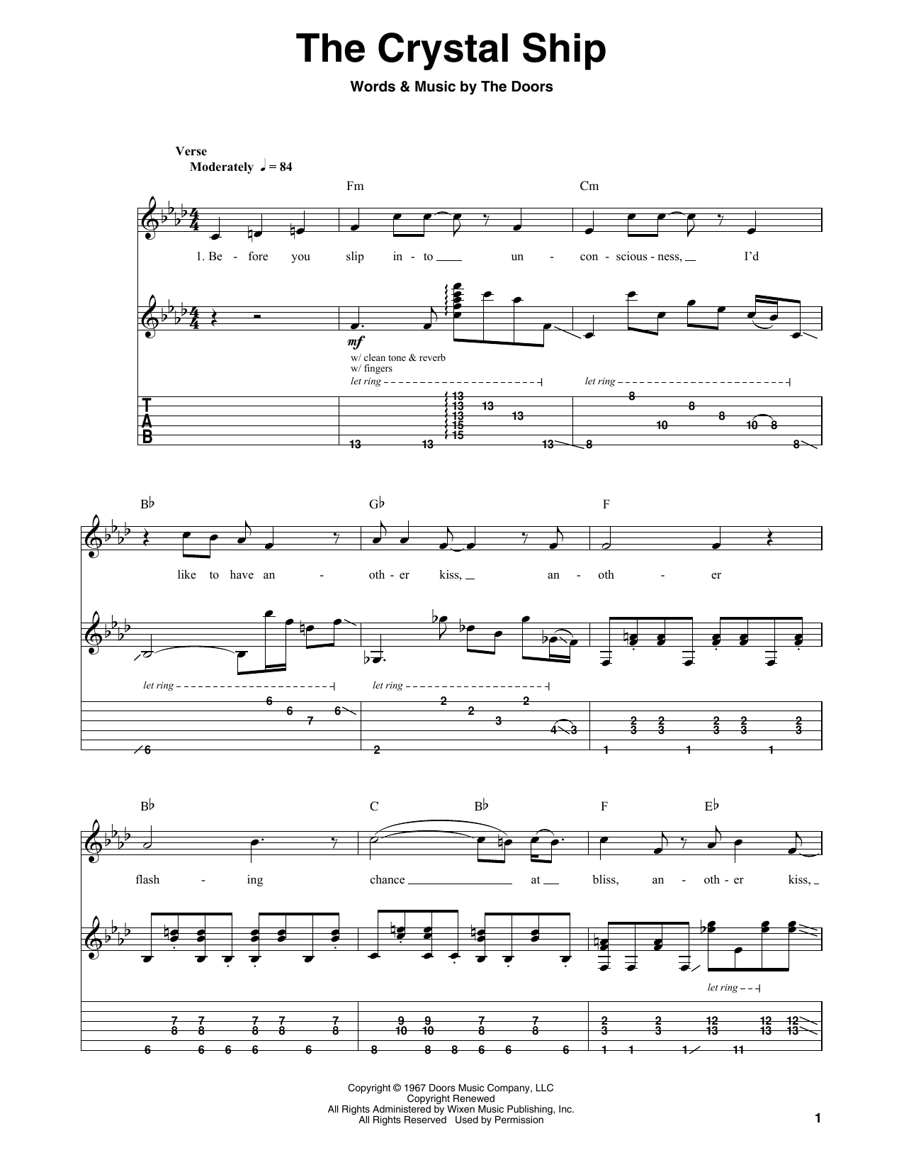 The Doors The Crystal Ship sheet music notes and chords. Download Printable PDF.