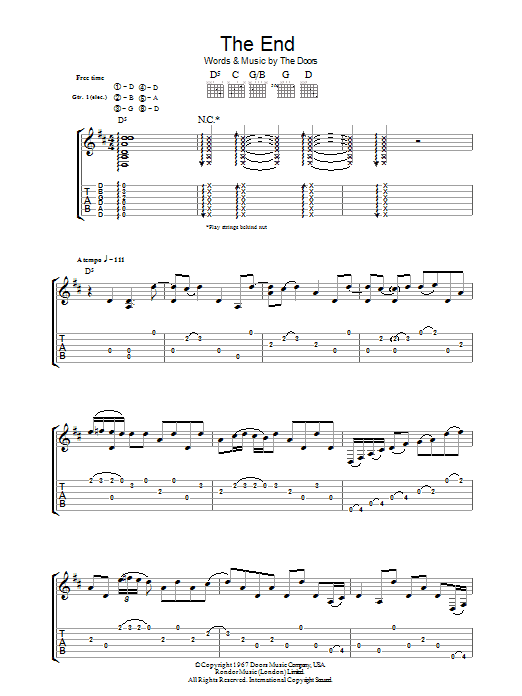 The Doors The End sheet music notes and chords. Download Printable PDF.