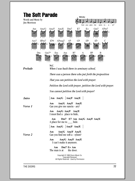 The Doors The Soft Parade sheet music notes and chords. Download Printable PDF.