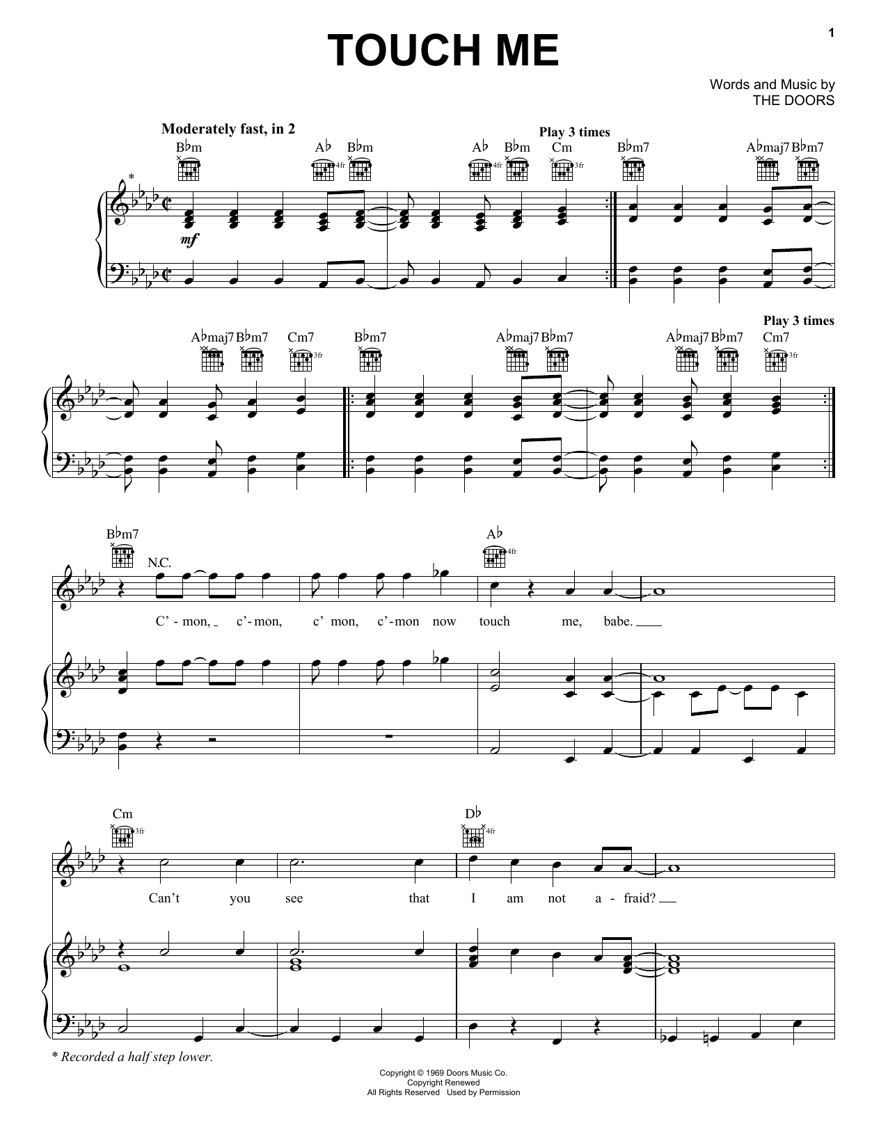 The Doors Touch Me sheet music notes and chords. Download Printable PDF.