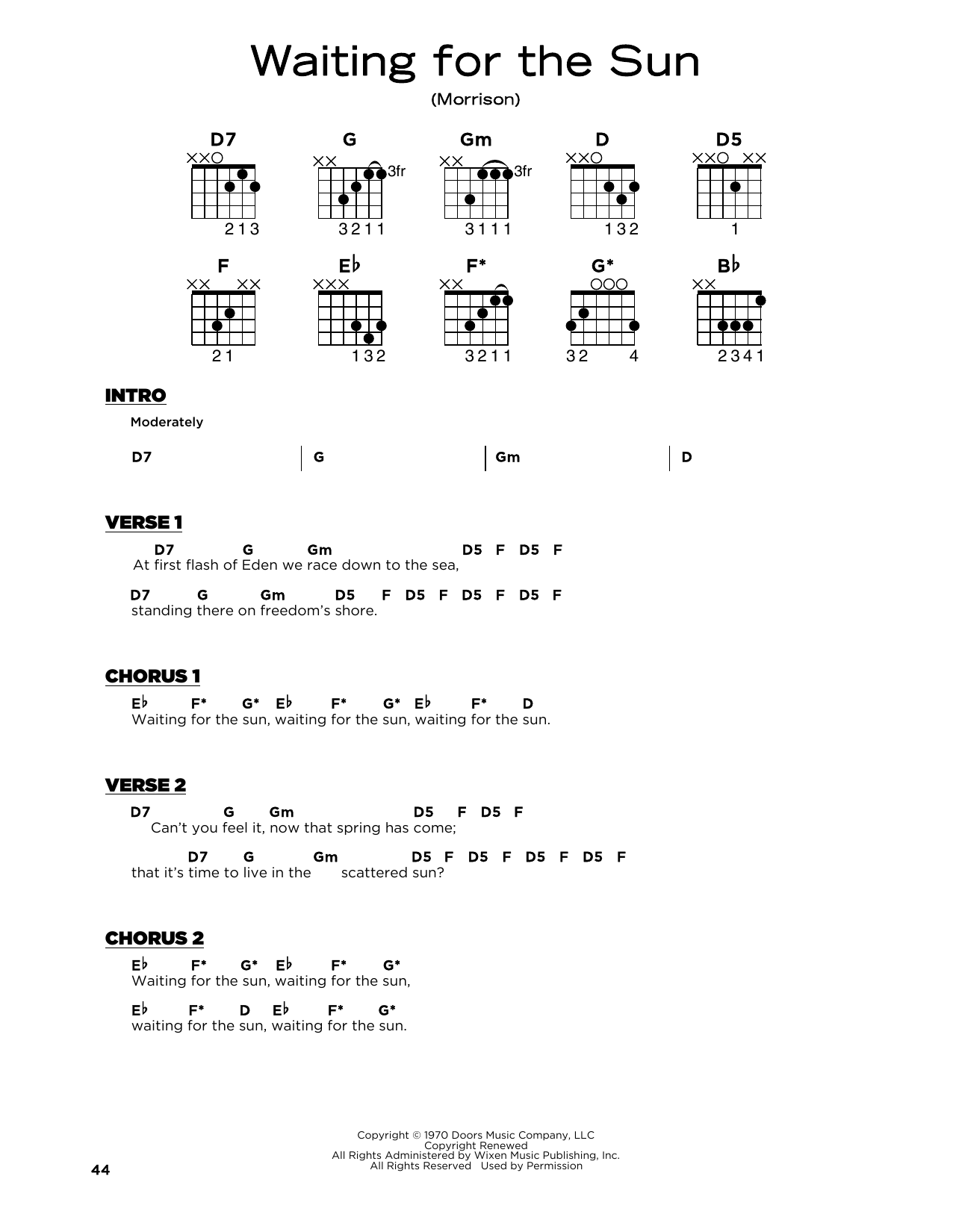 The Doors Waiting For The Sun sheet music notes and chords. Download Printable PDF.