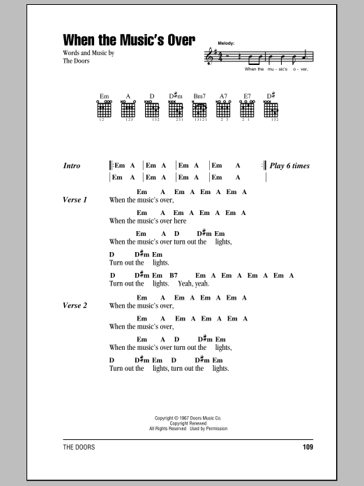 The Doors When The Music's Over sheet music notes and chords. Download Printable PDF.