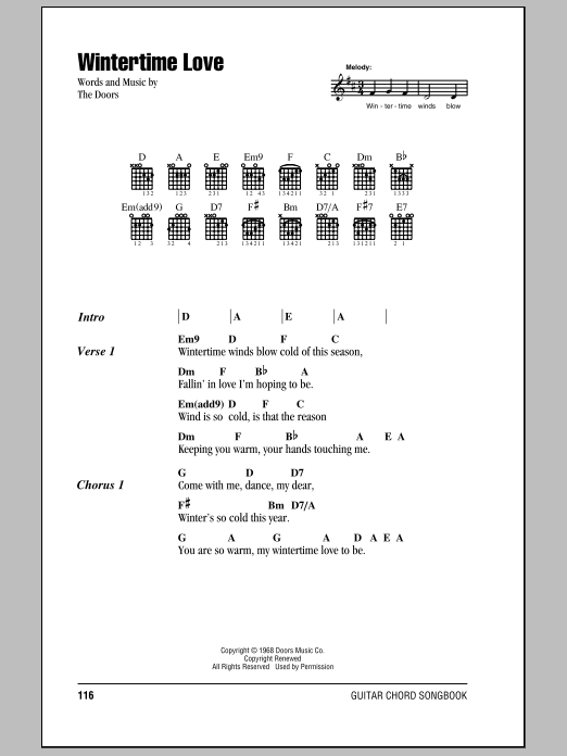 The Doors Wintertime Love sheet music notes and chords. Download Printable PDF.