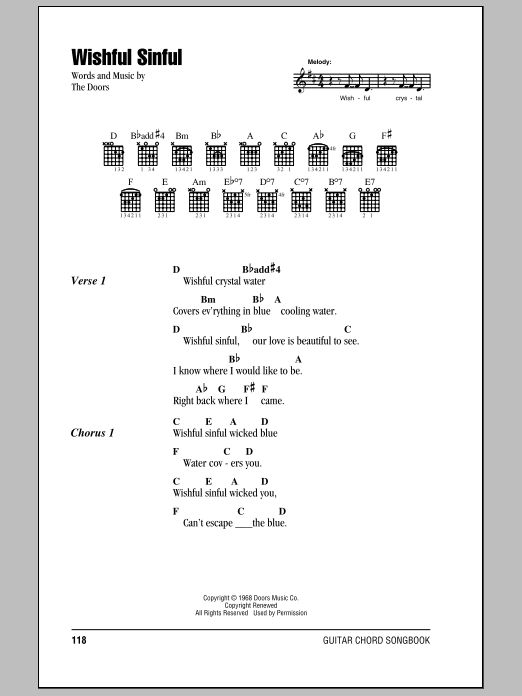 The Doors Wishful Sinful sheet music notes and chords. Download Printable PDF.